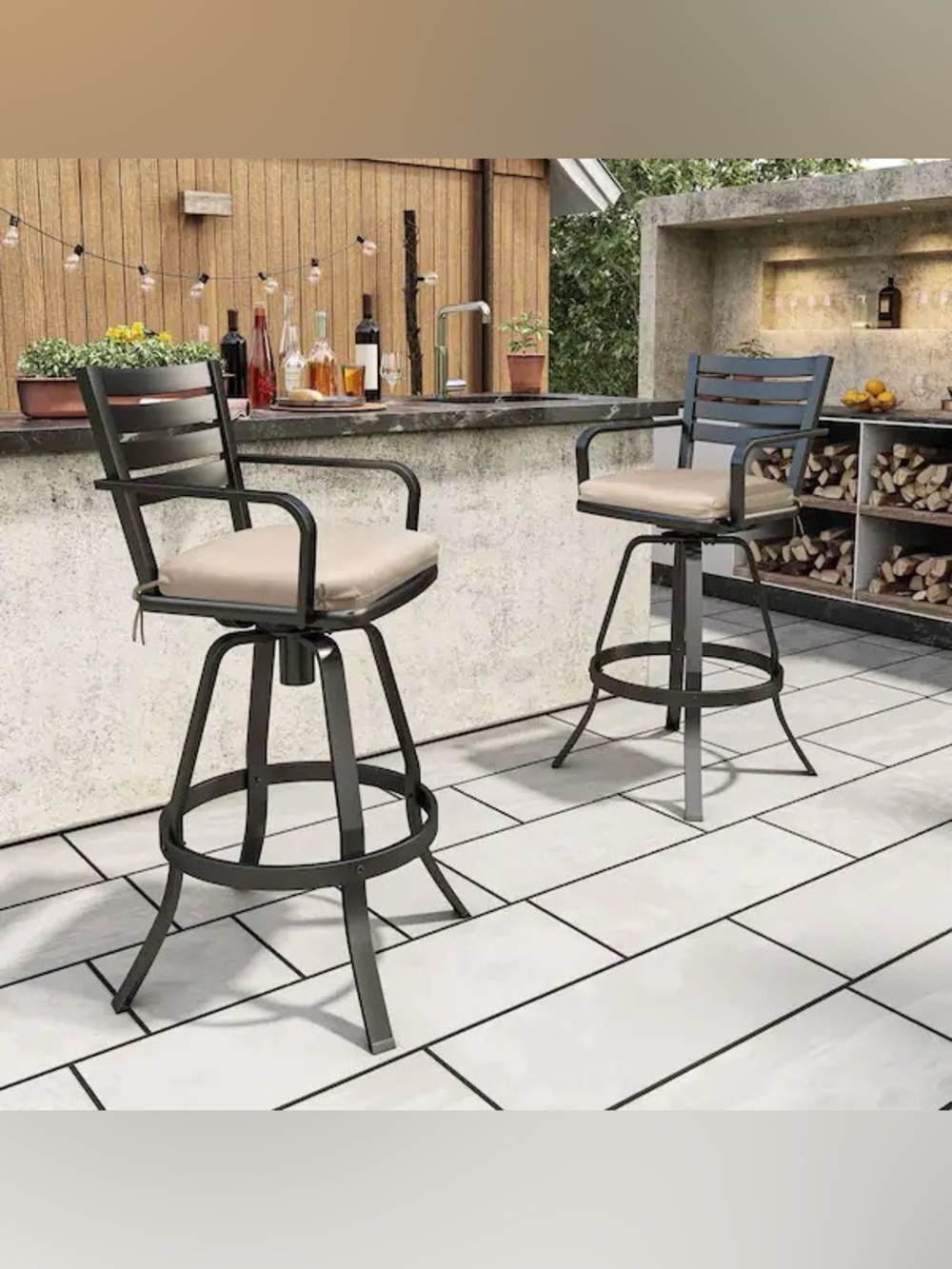 SET OF 4 CAST ALUMINUM OUTDOOR BAR STOOL WITH 360 ROTATION IN BEIGE
